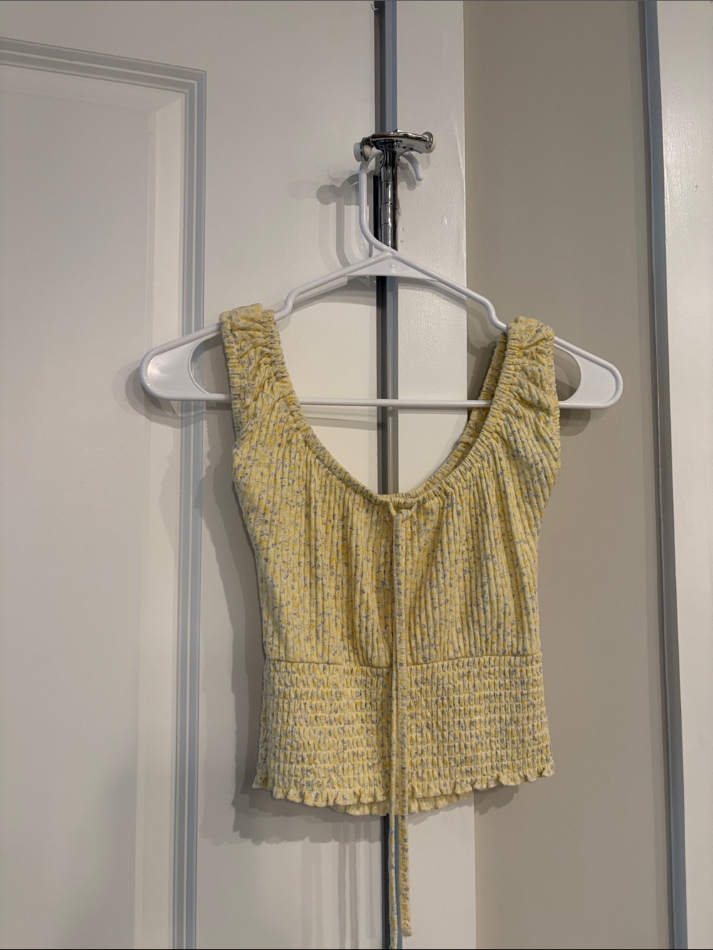 Cotton On Yellow Smocked Ribbed Crop Tank with Front Tie